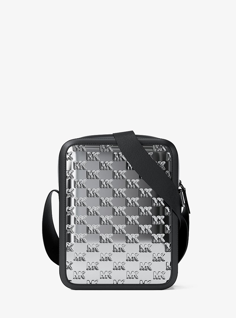 Cooper Metallic Logo Debossed Flight Bag in SILVER | Michael Kors
