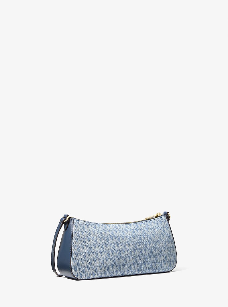 Sammy Small Signature Logo Print Denim Pochette in LT VTBLU WSH | Michael Kors
