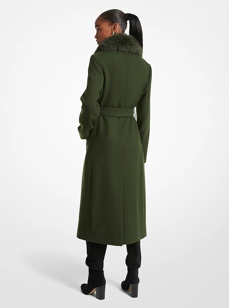 Faux Fur Trim Wool Blend Coat in JADE | Michael Kors