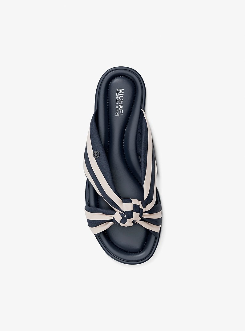 Elena Striped Linen Blend Slide Sandal in NAVY | Michael Kors