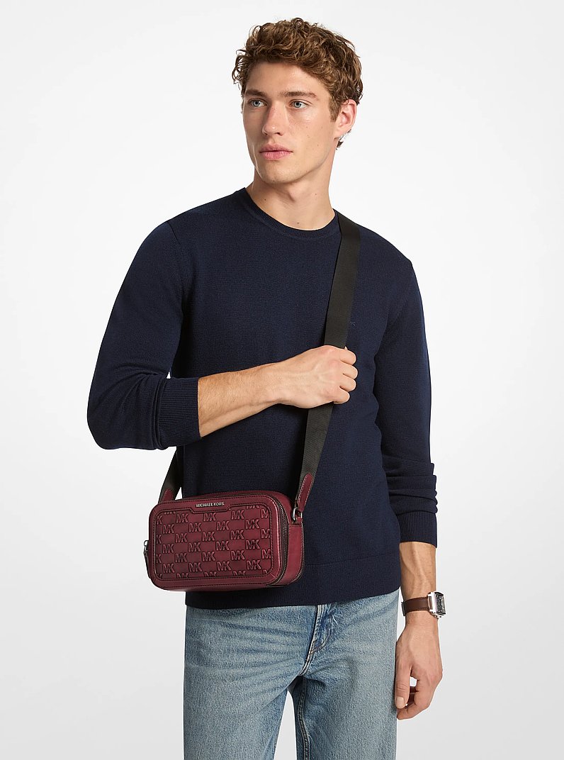 Hudson Logo Embossed Burnished Leather Crossbody Bag in OXBLOOD