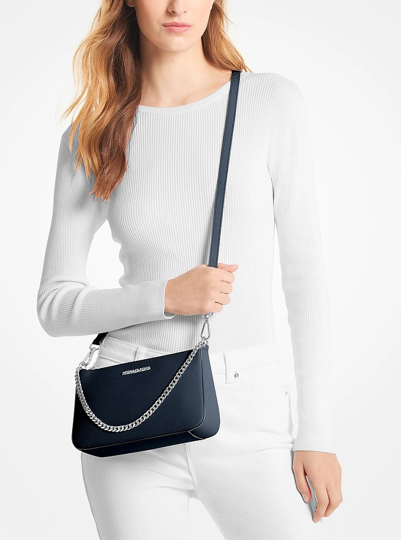 Jet Set Medium Saffiano Leather Crossbody Bag in NAVY | Michael Kors