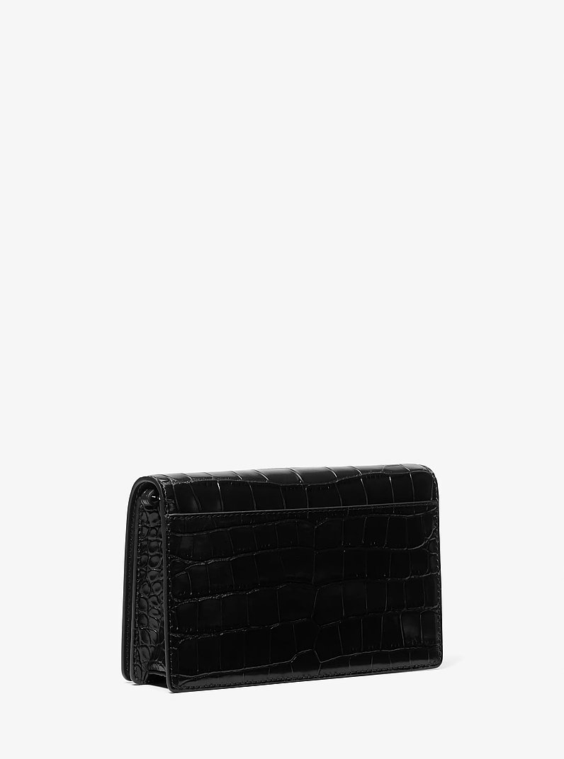 Jet Set Medium Crocodile Embossed Leather Crossbody Bag in BLACK | Michael Kors