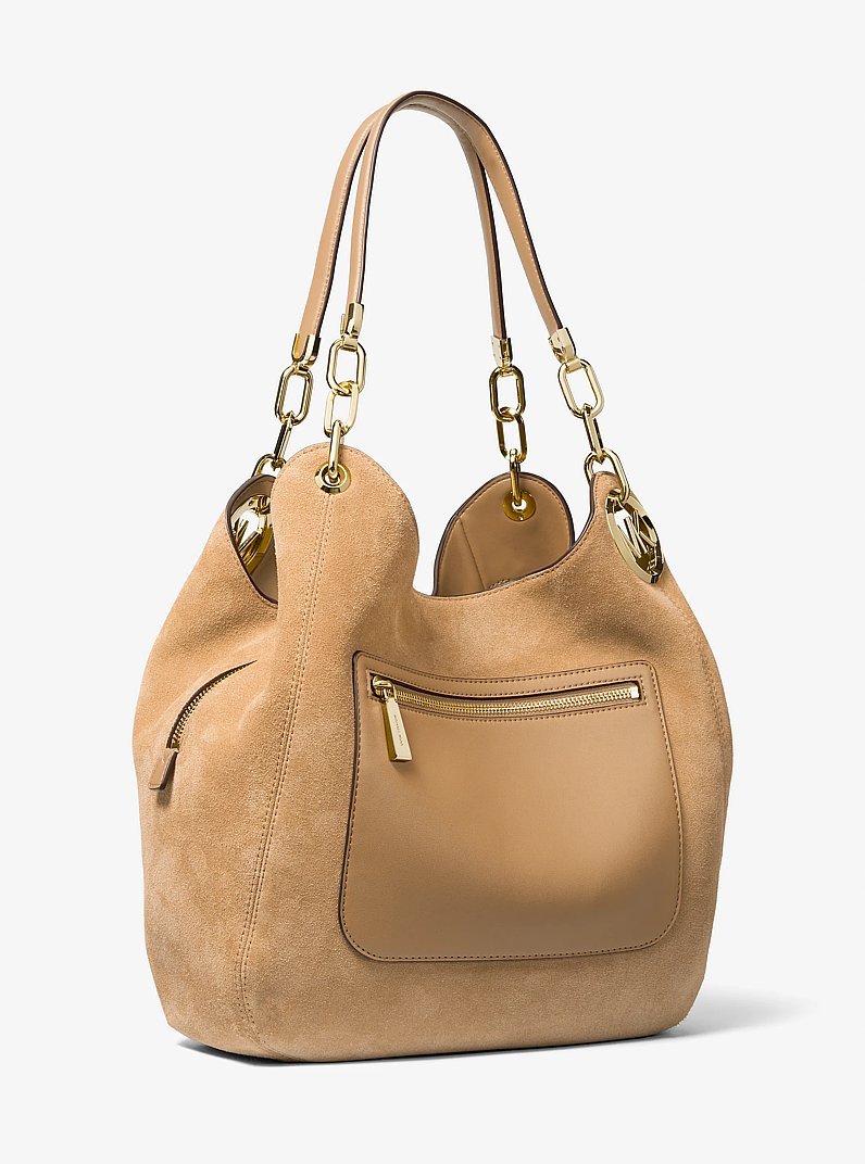 Bolso de hombro Lillie grande de ante in CAMEL | Michael Kors