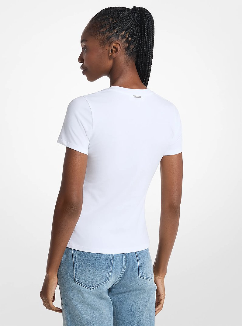 Embellished Logo Stretch Cotton Jersey T-Shirt in WHITE | Michael Kors