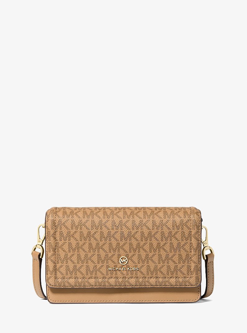 Jet Set Leather and Signature Logo Convertible Crossbody Bag in HUSK | Michael Kors