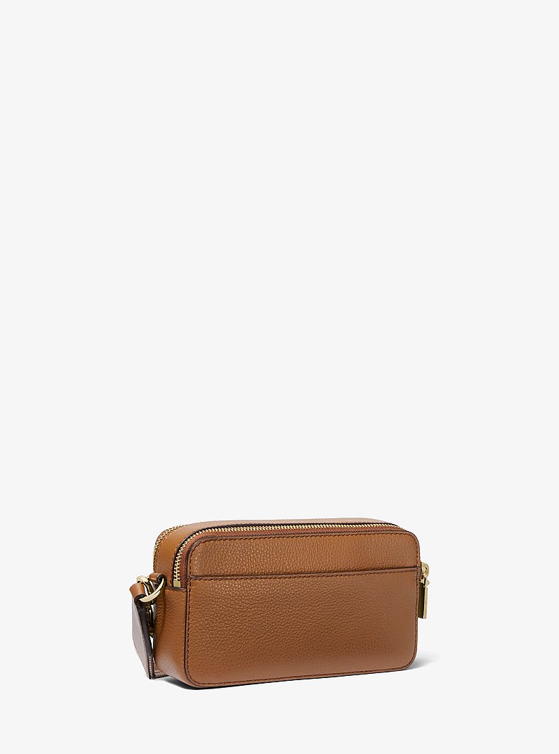 Jet Set Small Pebbled Leather Double Zip Camera Bag in LUGGAGE | Michael Kors