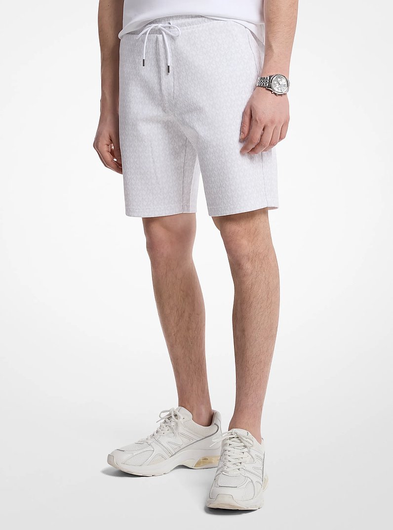 Signature Logo Cotton Blend Shorts in WHITE | Michael Kors