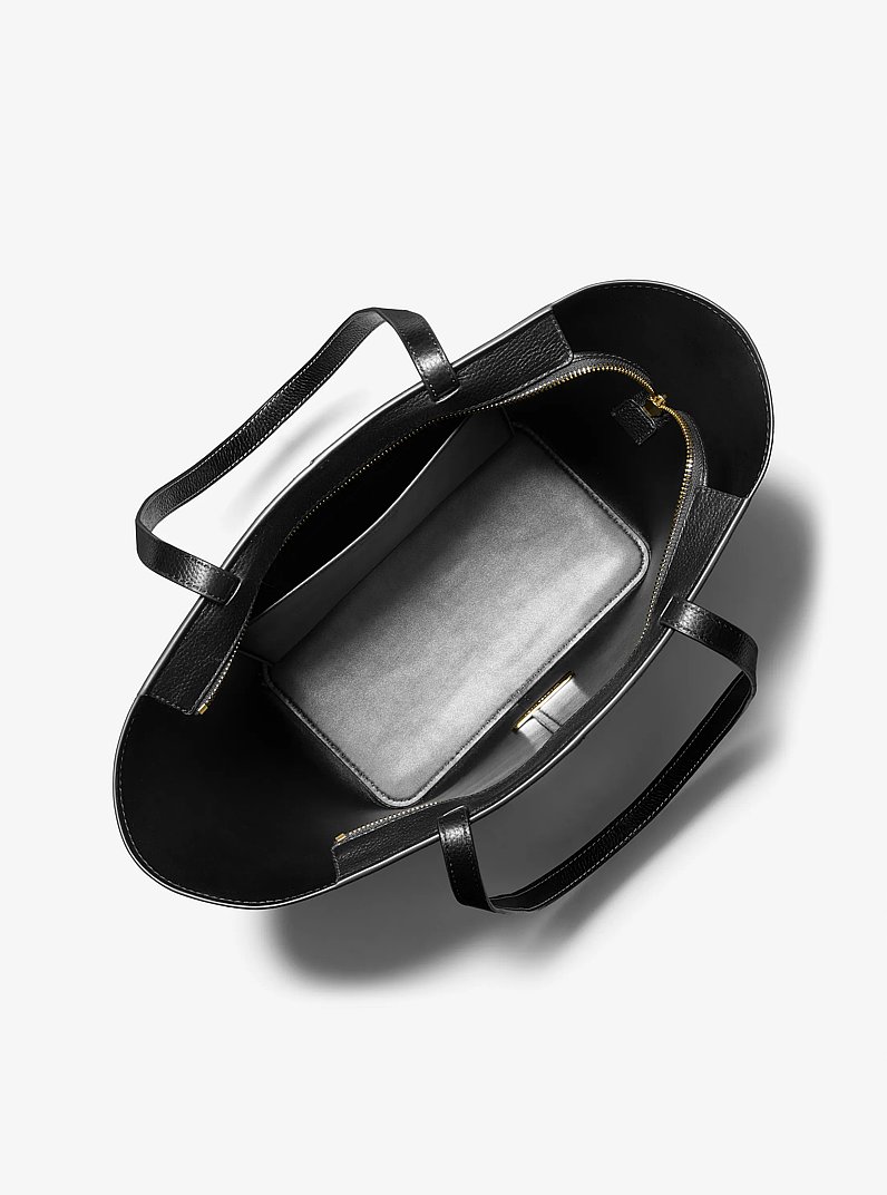 Flora Large Signature Logo and Leather Tote Bag in BLACK | Michael Kors