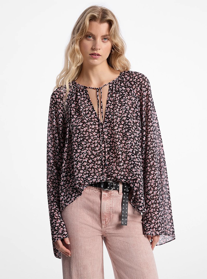 Floral Georgette Flared Sleeve Blouse in DUSTY ROSE | Michael Kors