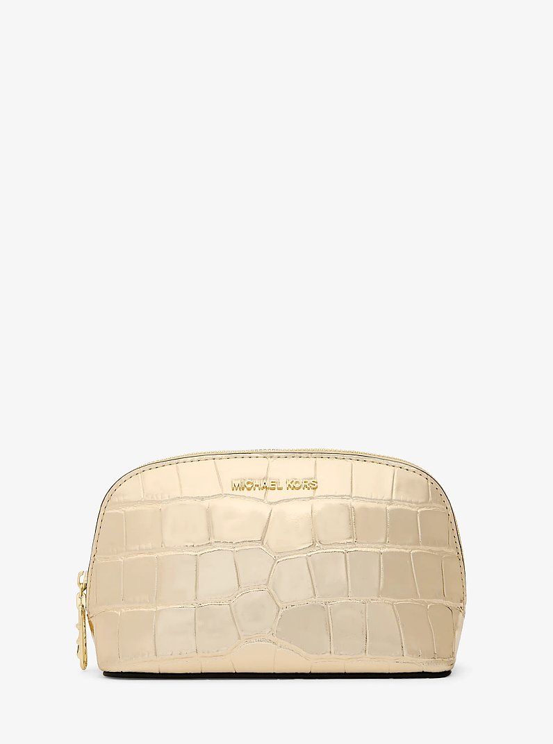 Kulturbeutel Empire Small aus Leder mit Krokodilpr&auml;gung in Metallic-Optik