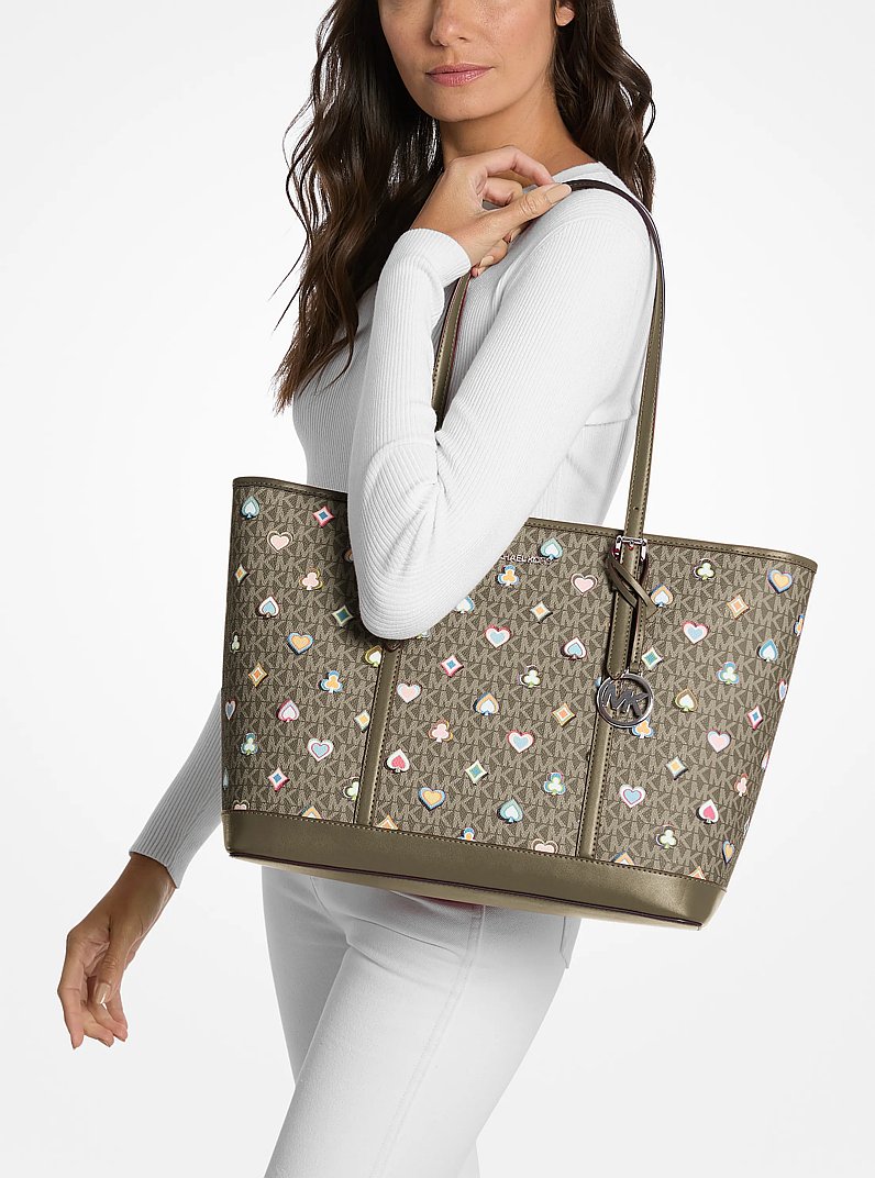 Jet Set Large Printed Signature Logo Tote Bag in OLIVE | Michael Kors
