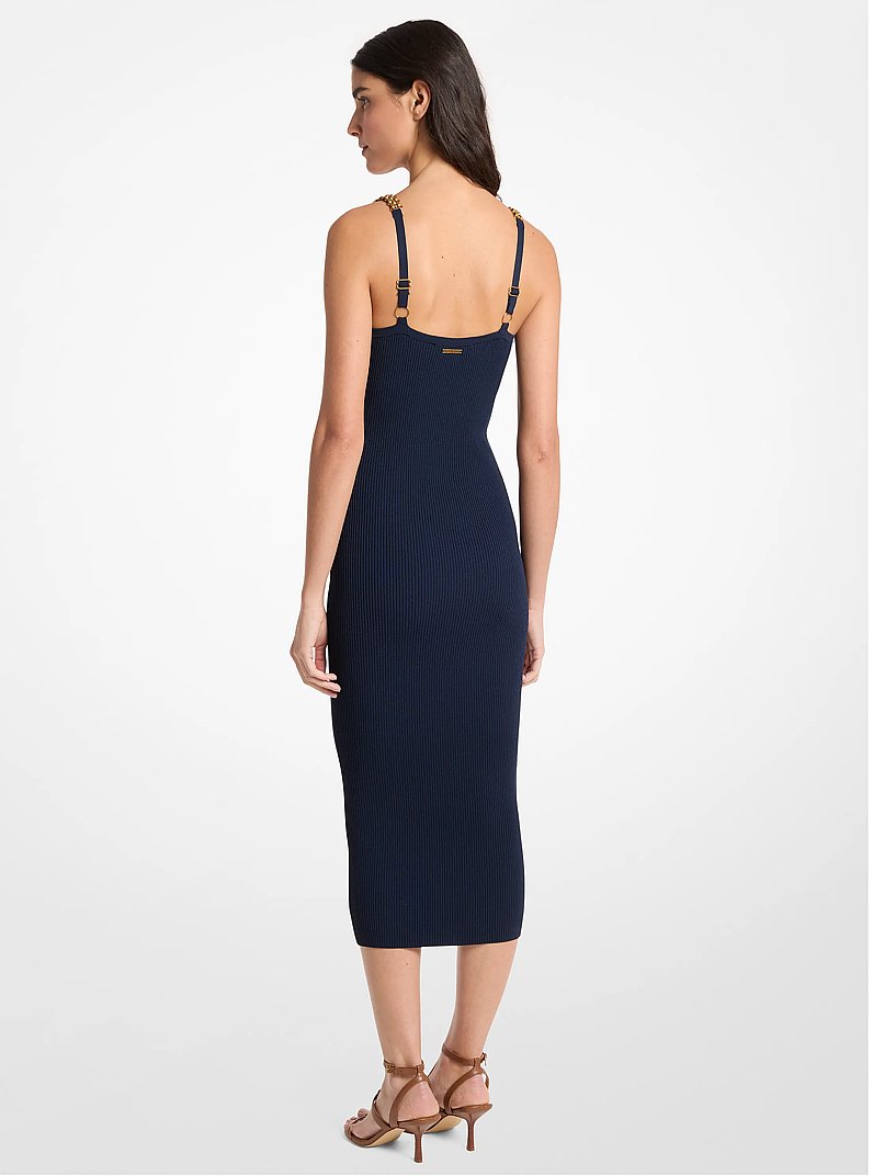 Embellished Ribbed Knit Tank Dress in MIDNIGHTBLUE | Michael Kors