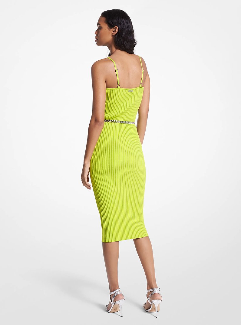Ribbed Stretch Viscose Belted Bustier Dress in BRT LIMEADE | Michael Kors