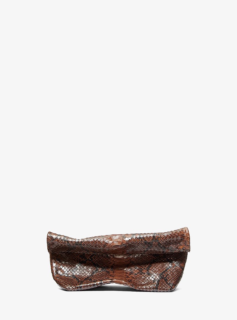Maggie Snake Embossed Leather Lunch Bag Clutch in BRANCH | Michael Kors