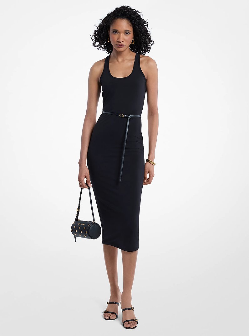 Belted Stretch Matte Jersey Racerback Tank Dress