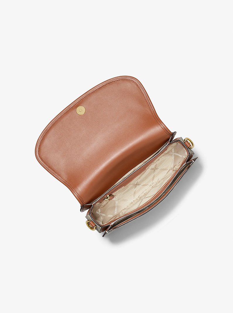 Mila Medium Empire Signature Logo Messenger Bag in VANILLA/LUGGAGE | Michael Kors