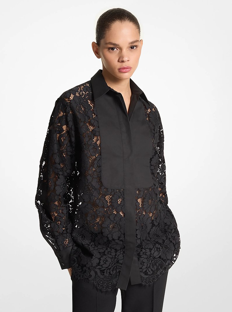 Oversize-Hemdbluse aus Blumenspitze in SCHWARZ | Michael Kors