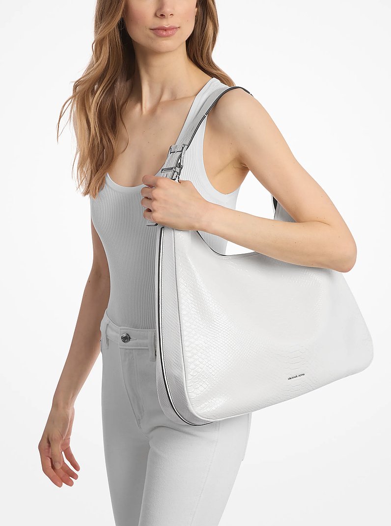 Nolita Large Snake Embossed Leather Hobo Shoulder Bag