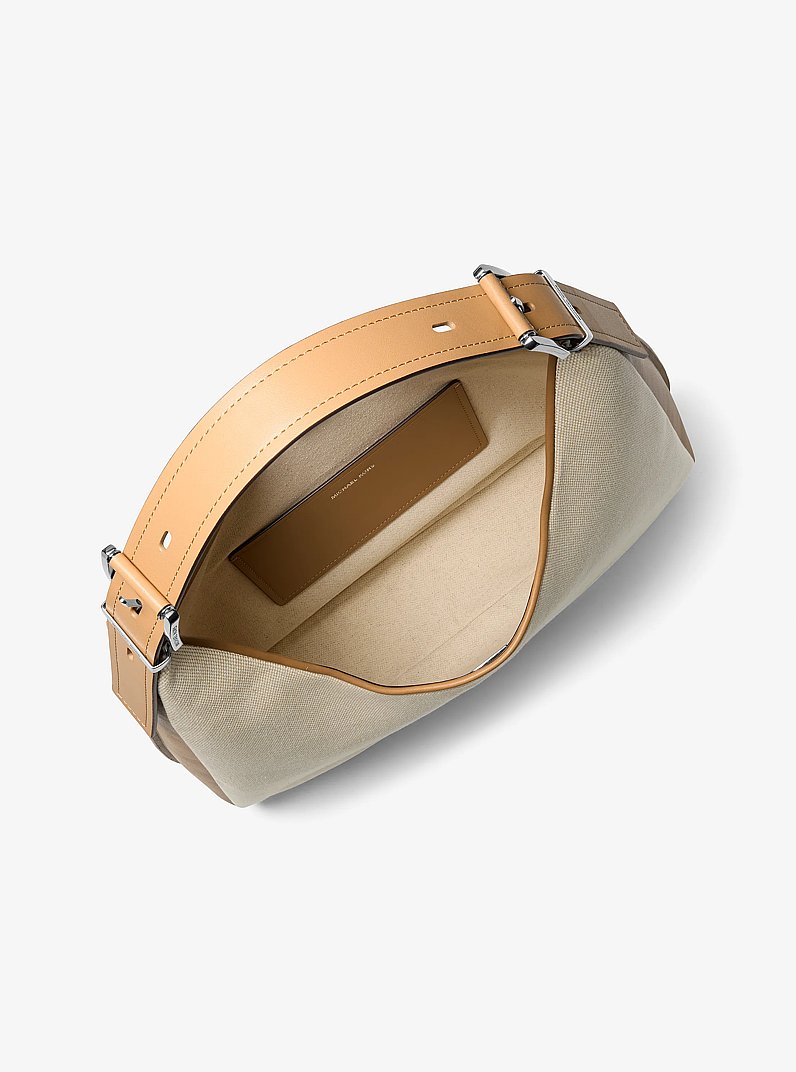 Nolita Large Two-Tone Canvas Hobo Shoulder Bag in PEANUT | Michael Kors