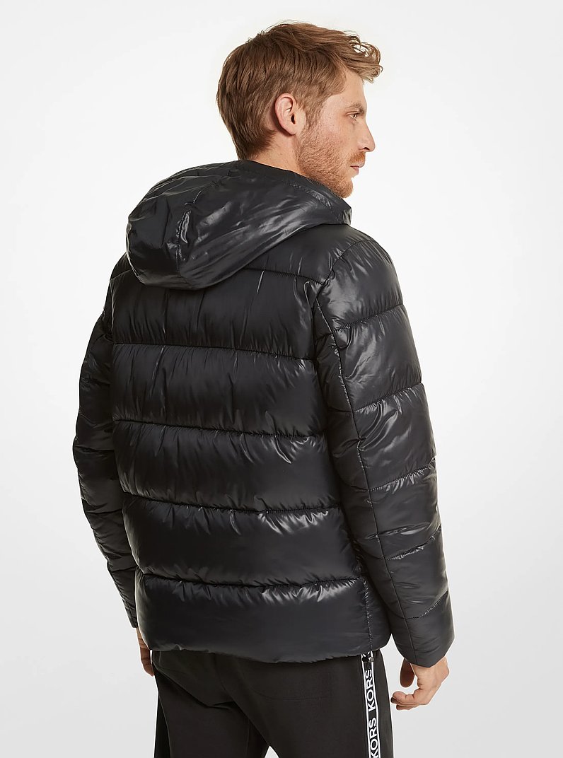 Logo Tape Recycled Polyester Puffer Jacket in BLACK | Michael Kors