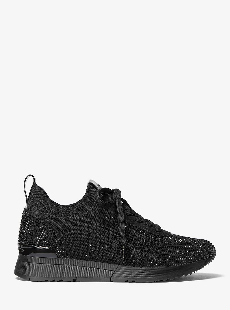 Jenkins Crystal Embellished Stretch Knit Trainer in BLACK - Sale