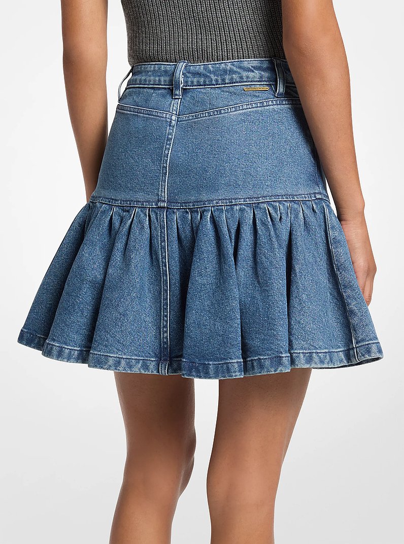 Ruffled Denim Mini Skirt  in DUSK BLUE WASH | Michael Kors