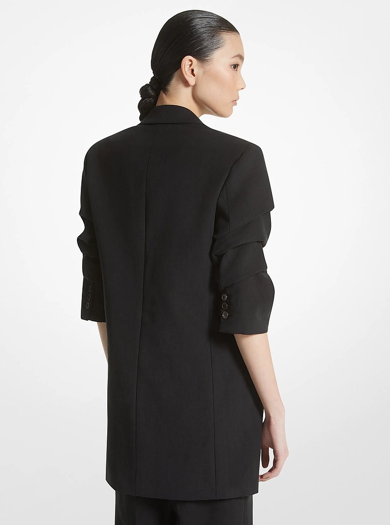 Linen Crushed-Sleeve Boyfriend Blazer in BLACK | Michael Kors