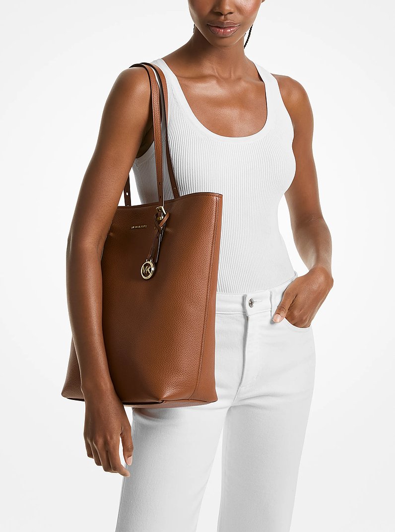 Quinn Large Pebbled Leather Tote Bag in LUGGAGE | Michael Kors