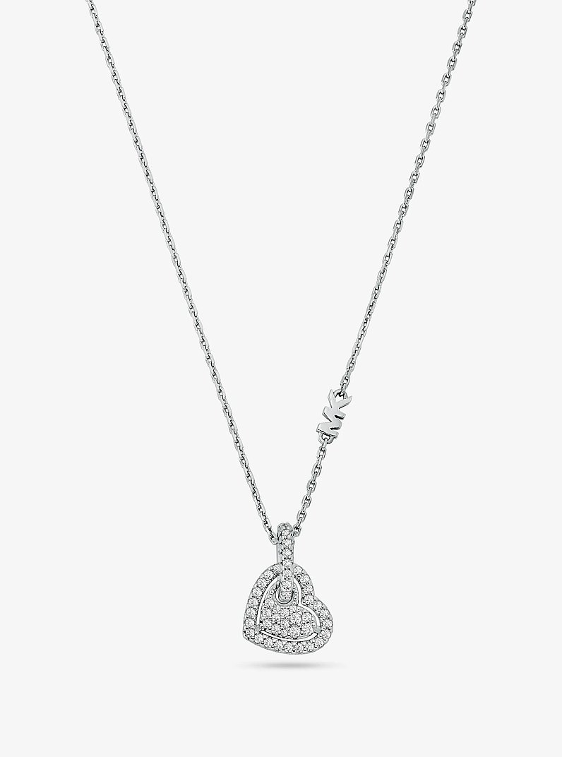 Precious Metal-Plated Sterling Silver Pav&eacute; Heart Necklace in SILVER | Michael Kors