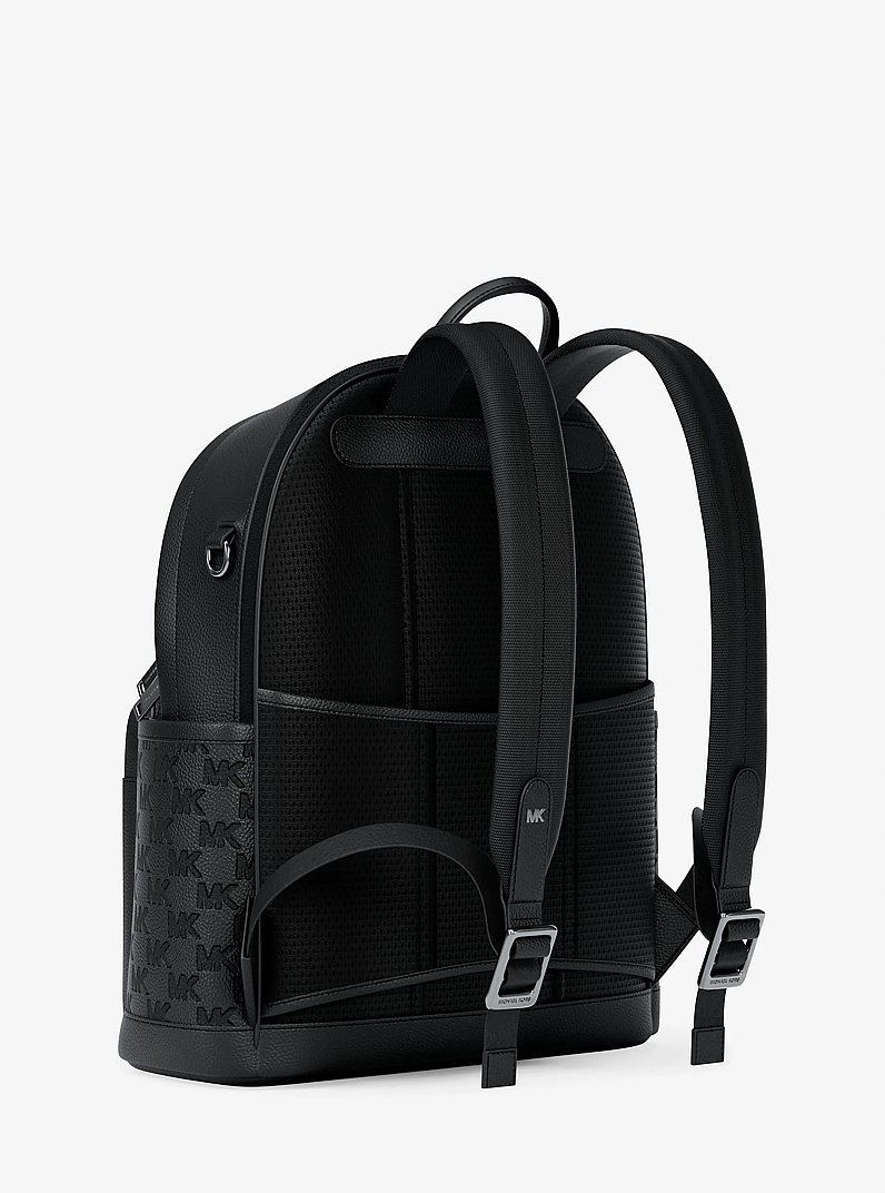 ゆう マイケルコース Jet Set Medium Logo Debossed Pebbled Leather Backpack in BLACK