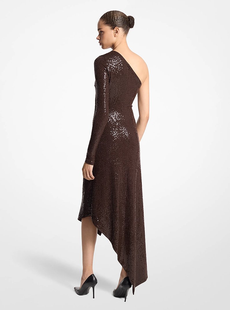 Abito da sera in jersey opaco stretch con paillettes in CIOCCOLATO | Michael Kors