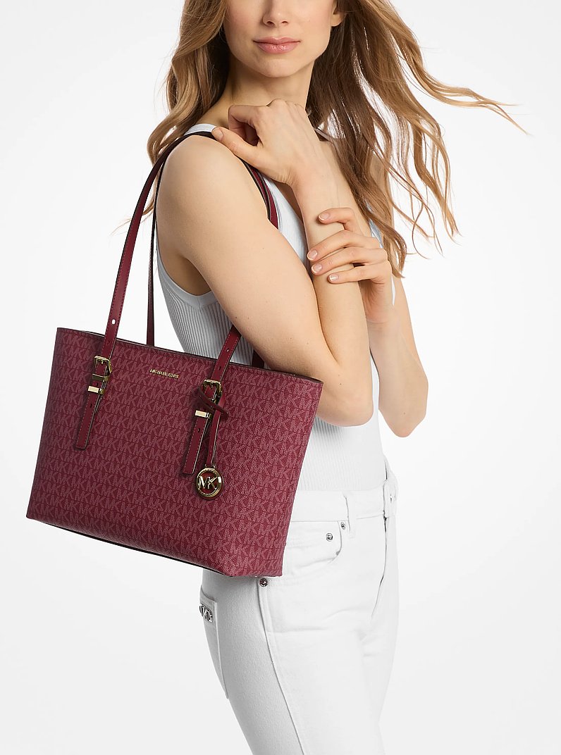 Bolso tote Quinn mediano de piel con logotipo exclusivo in MORA | Michael Kors