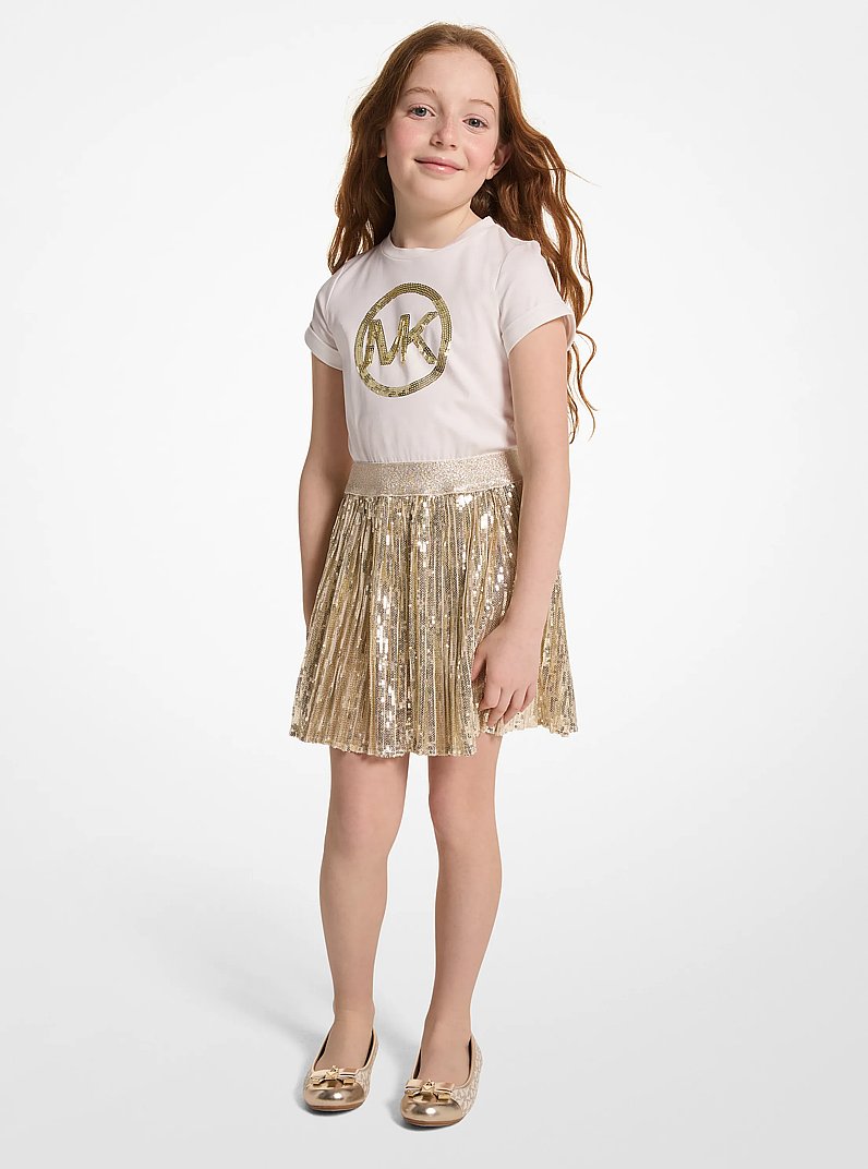 Sequined Logo Metallic T-Shirt Dress in WHITE GOLD | Michael Kors