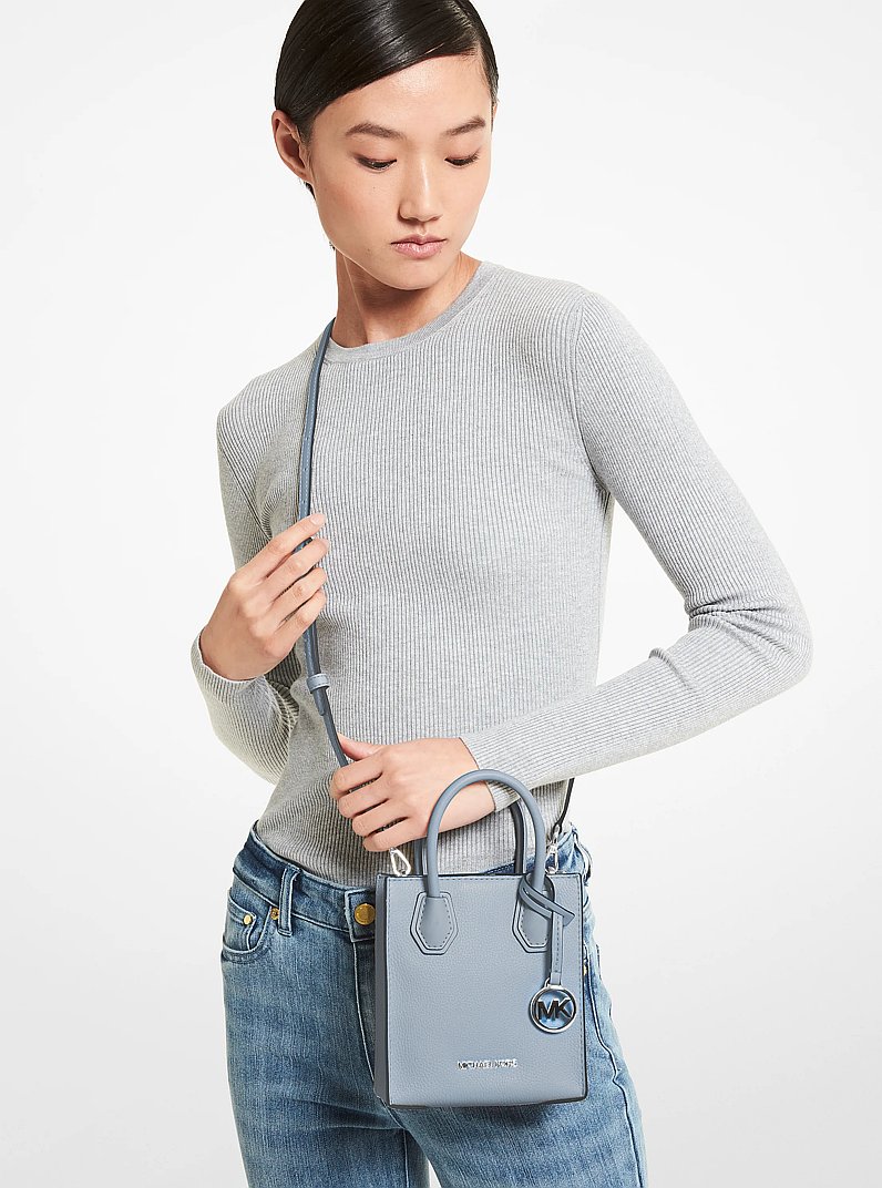 Mercer Extra-Small Pebbled Leather Crossbody Bag in PALE BLUE | Michael Kors