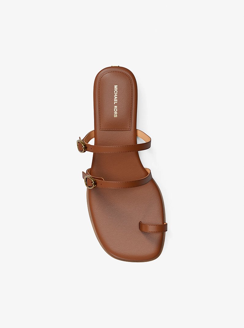 Kya Leather Flat Sandal in LUGGAGE | Michael Kors