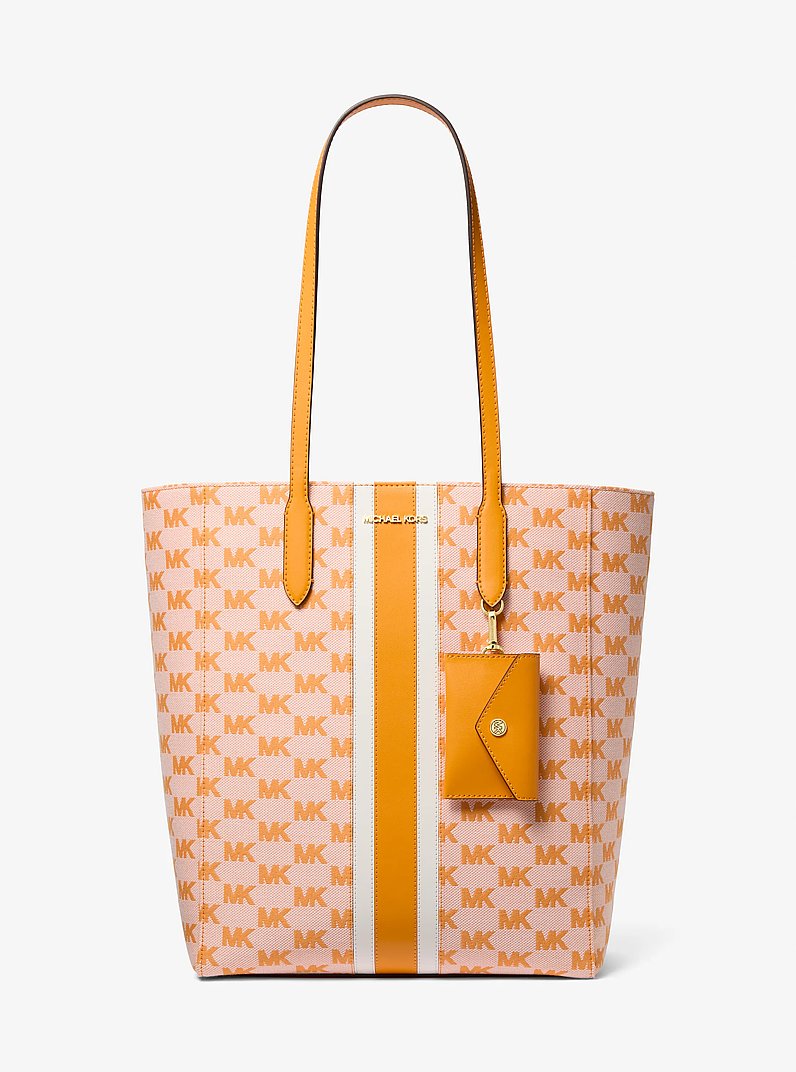 Vincent Large Logo Jacquard Tote Bag with Card Case in POP ORANGE | Michael Kors
