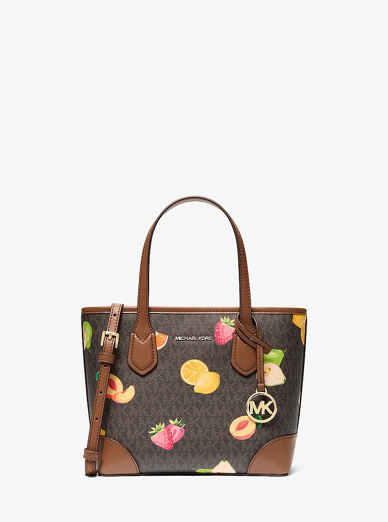 Eva Extra-Small Printed Signature Logo Convertible Tote Bag in BROWN | Michael Kors