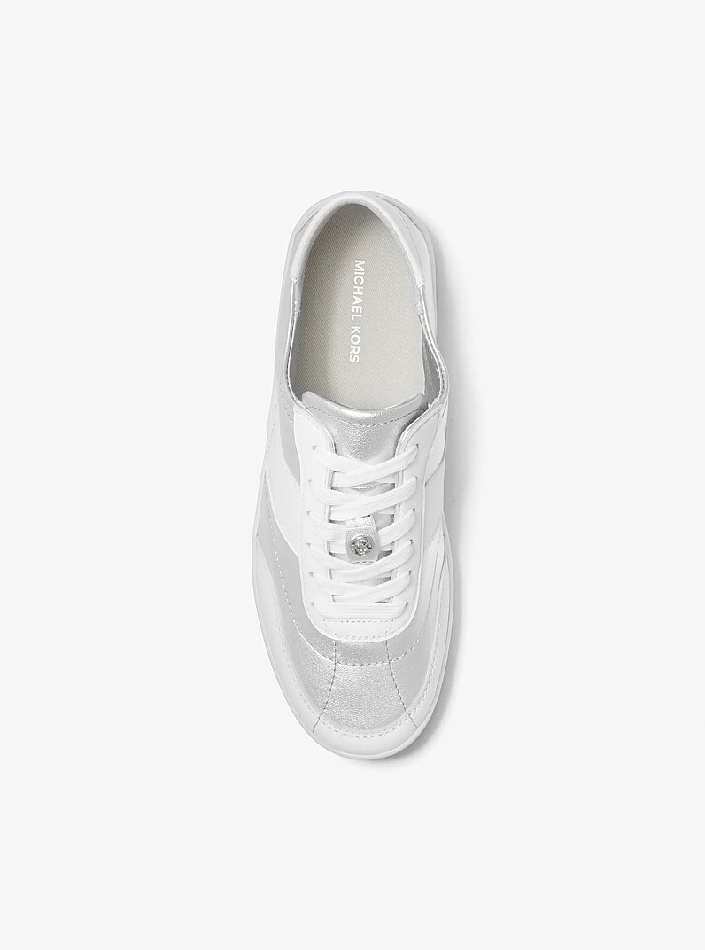 Kaycee Metallic Leather Sneaker in SILVER | Michael Kors
