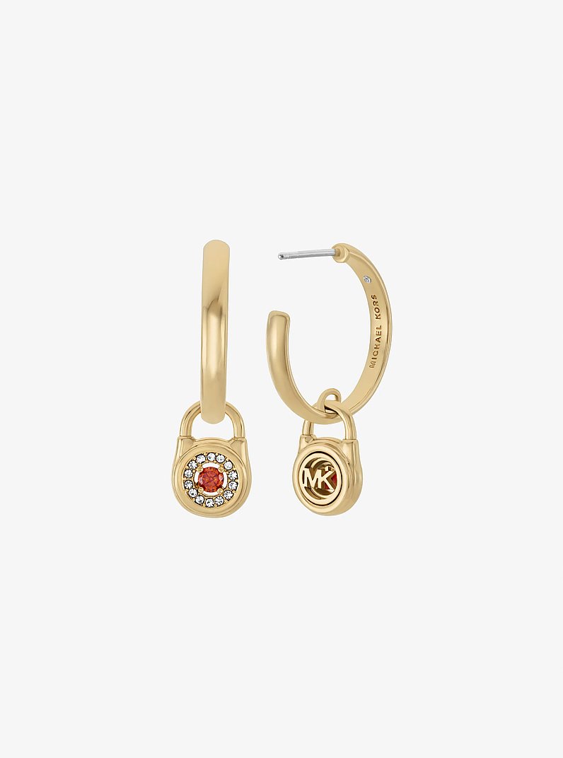 Pav&eacute; Lock Hoop Earrings in GOLD | Michael Kors