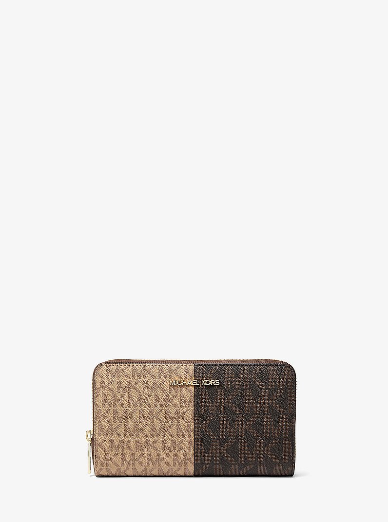 Jet Set Medium Two-Tone Signature Logo Wallet in BROWN MULTI | Michael Kors