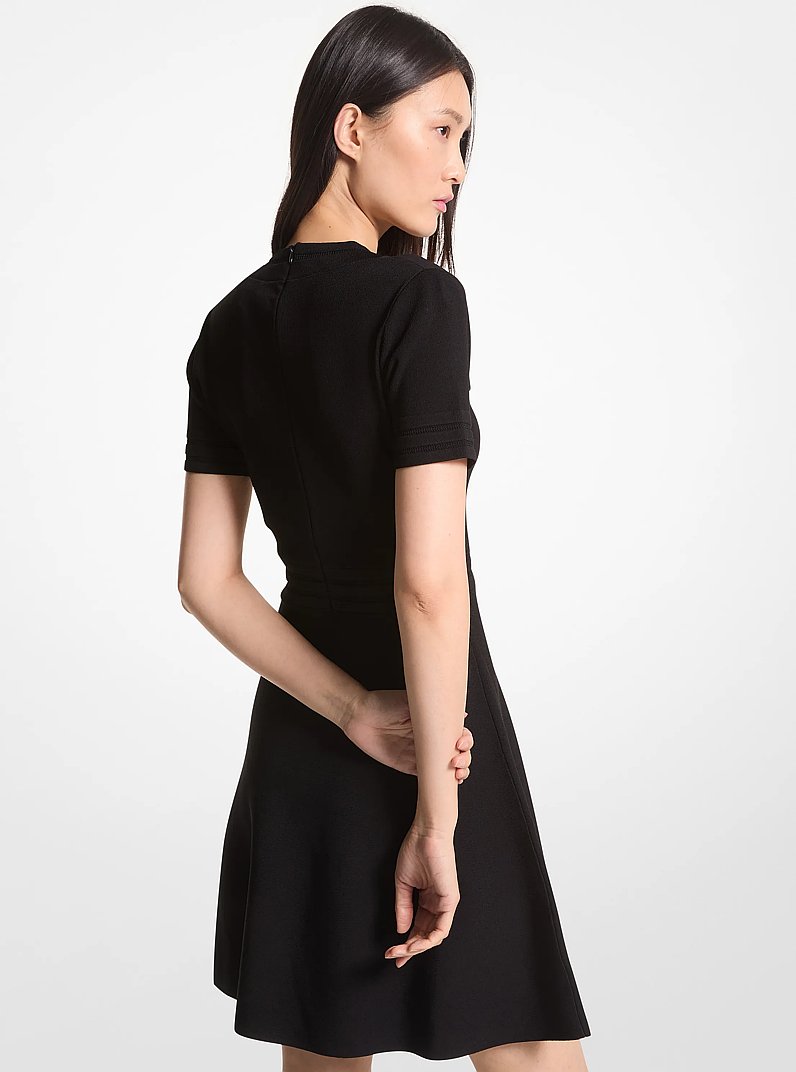 Stretch Knit Flared Mini Dress in BLACK | Michael Kors