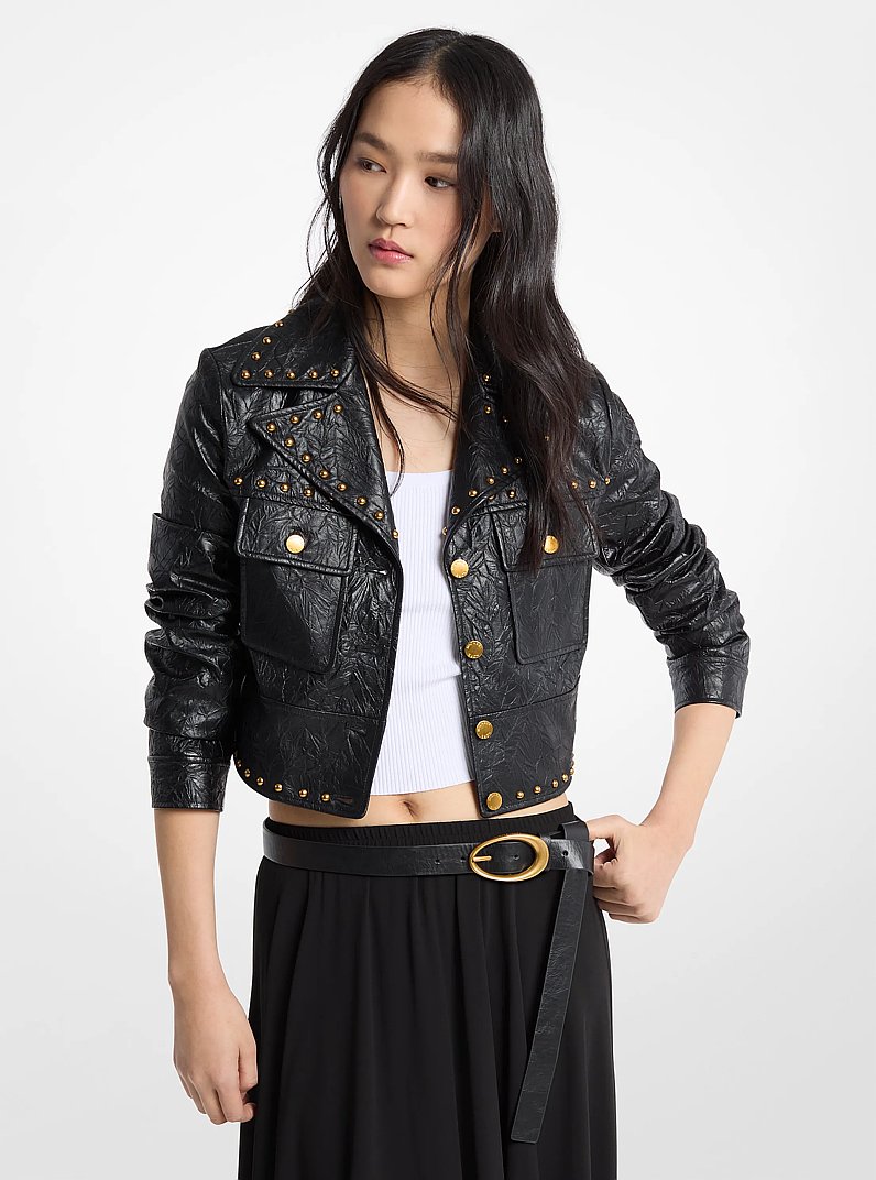 Crinkled Studded Jacket in BLACK | Michael Kors