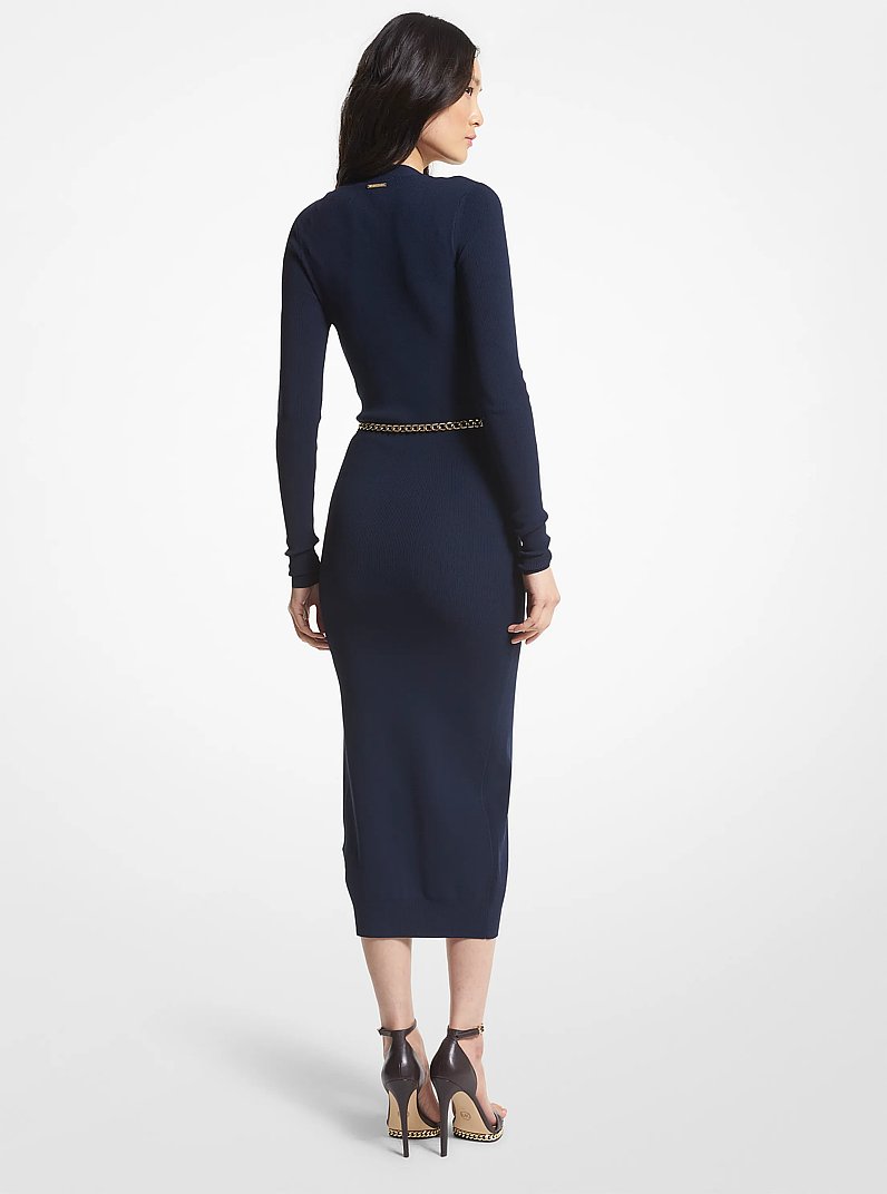 Stretch Viscose Belted Midi Dress in MIDNIGHTBLUE | Michael Kors