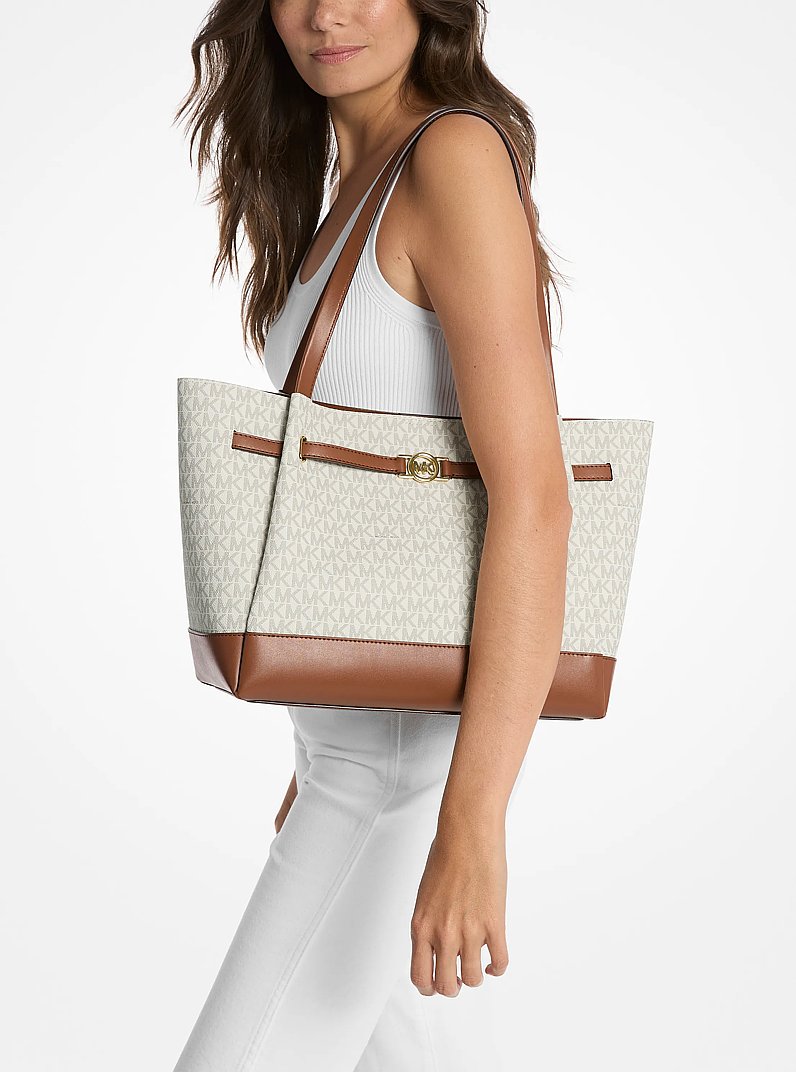 Reed Large Signature Logo Tote Bag in VANILLA | Michael Kors