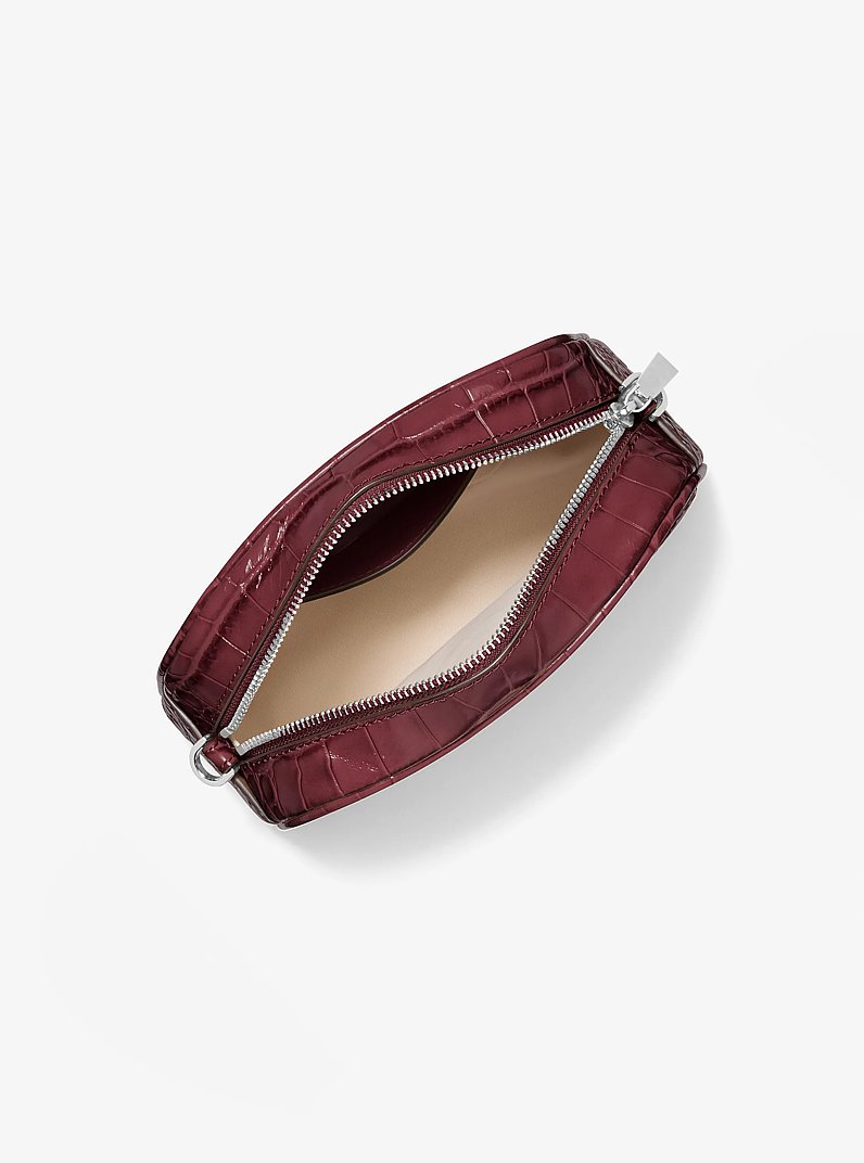 Jet Set Small Crocodile Embossed Leather Camera Crossbody Bag in OXBLOOD | Michael Kors