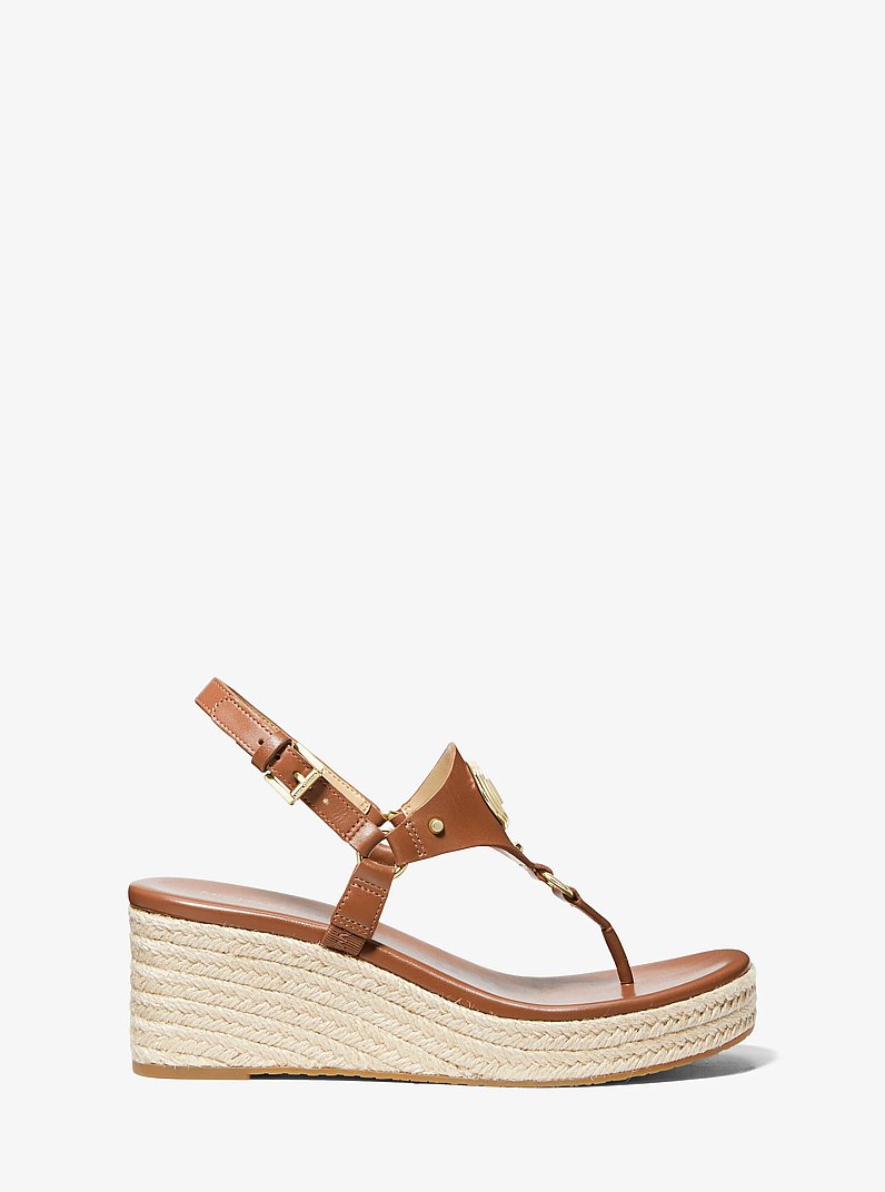 Casey Leather Wedge Sandal in LUGGAGE | Michael Kors