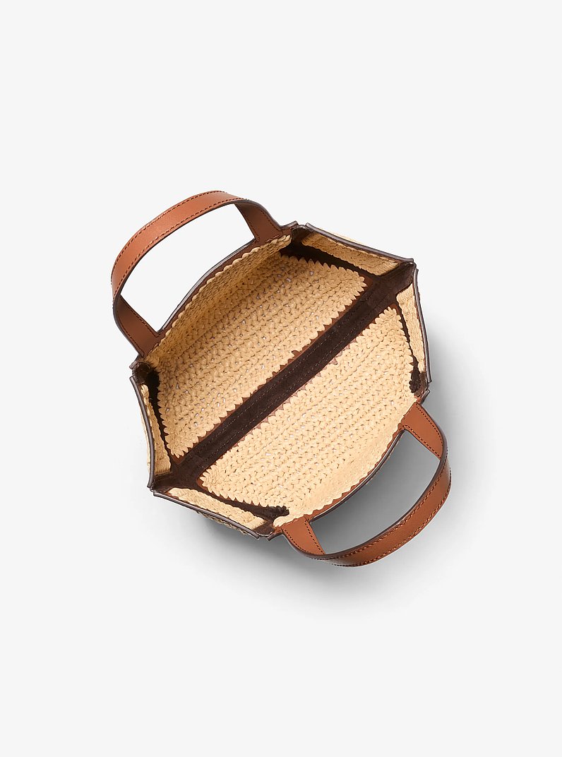Jordi Small Hand-Crocheted Straw and Leather Tote Bag in NATURAL/LUGGAGE | Michael Kors