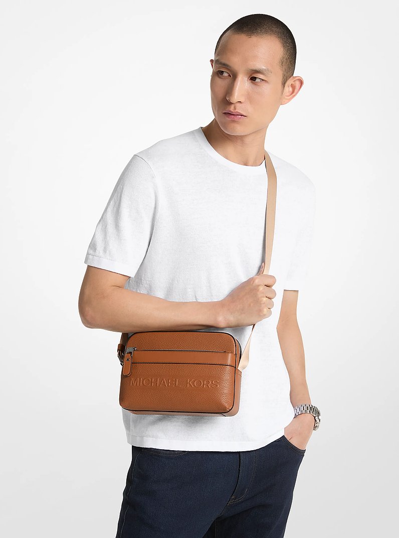 Hudson Pebbled Leather Utility Crossbody Bag in LUGGAGE | Michael Kors