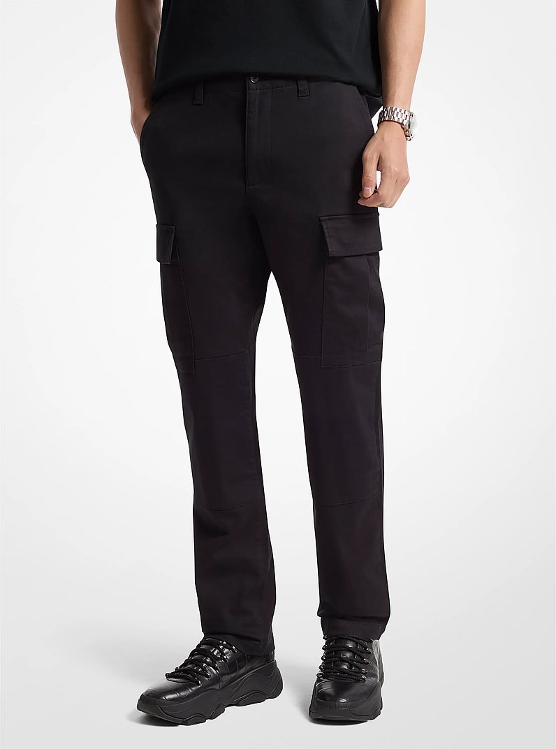 Slim-Fit Cotton Blend Sateen Cargo Pants in BLACK | Michael Kors